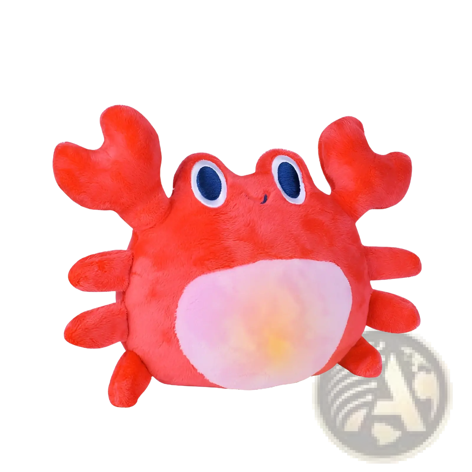 Plush animal comfort lamp musical baby toy featuring a soft red crab with blue eyes and a rounded body
