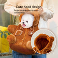 Cute brown plush animal pet carrier bag backpack with hood and embroidered bear face detail for small pets