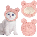 Soft pink plush fuzzy bear-ear hat for cats adjustable costume headwear made of comfortable material