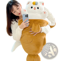 Plush animal pillow radish rabbit and cat toy featuring an oversized white fluffy cat shape with tan fur accents