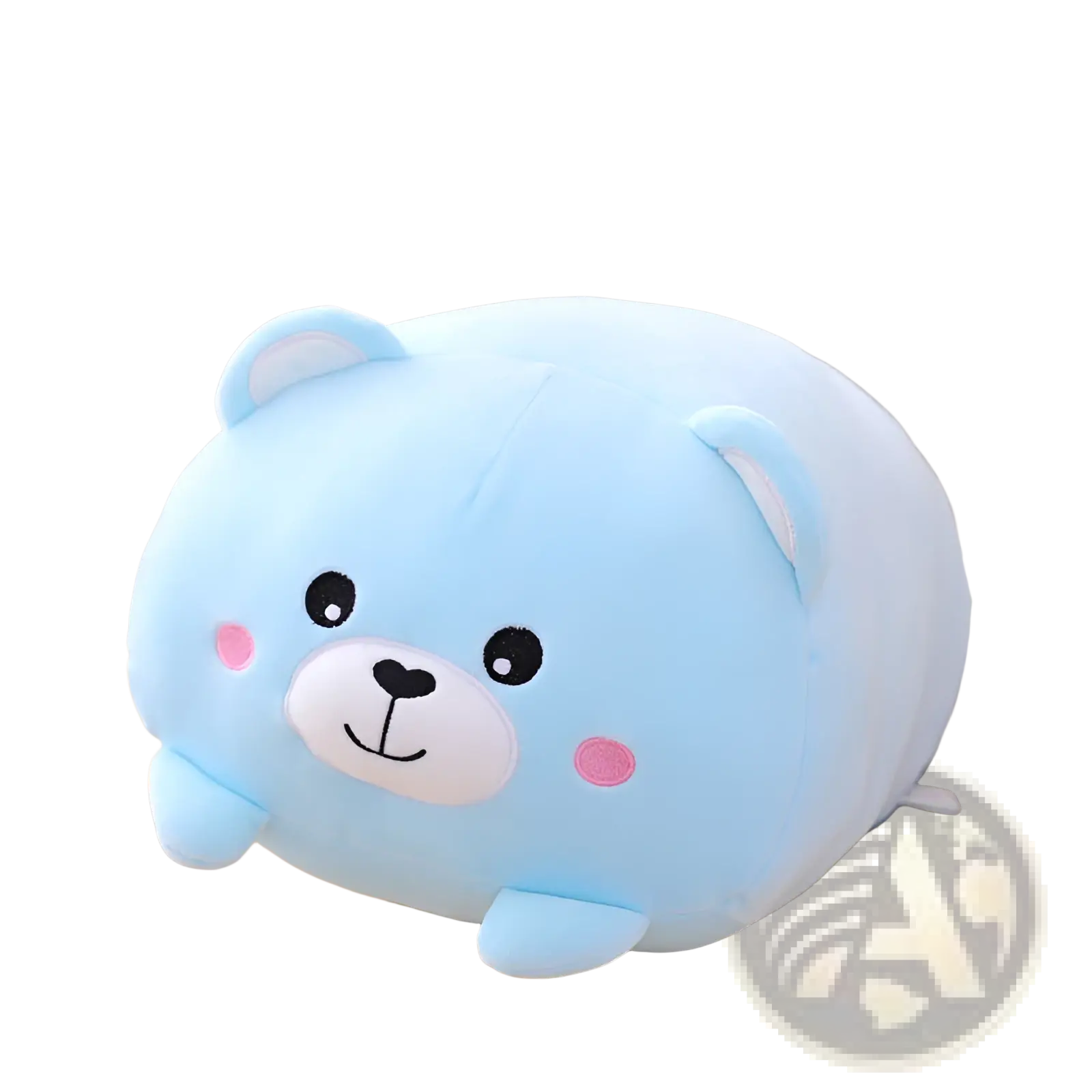 Light blue plush animal pillow with pink cheeks white snout soft fabric material perfect for kids cartoon doll