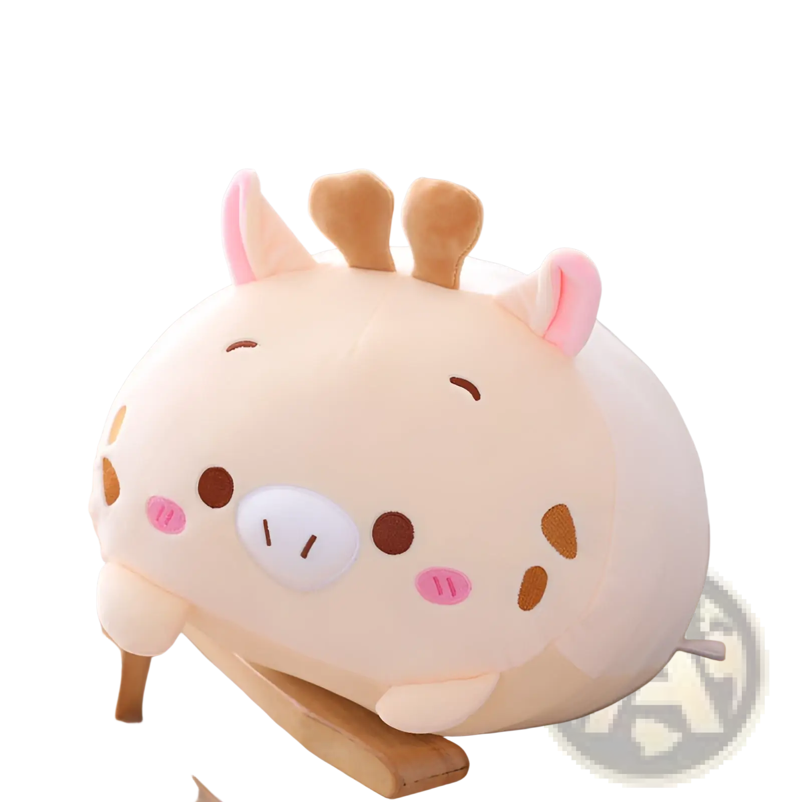 Cream-colored plush giraffe pillow with pink inner ears brown spots and antlers soft cartoon doll for kids