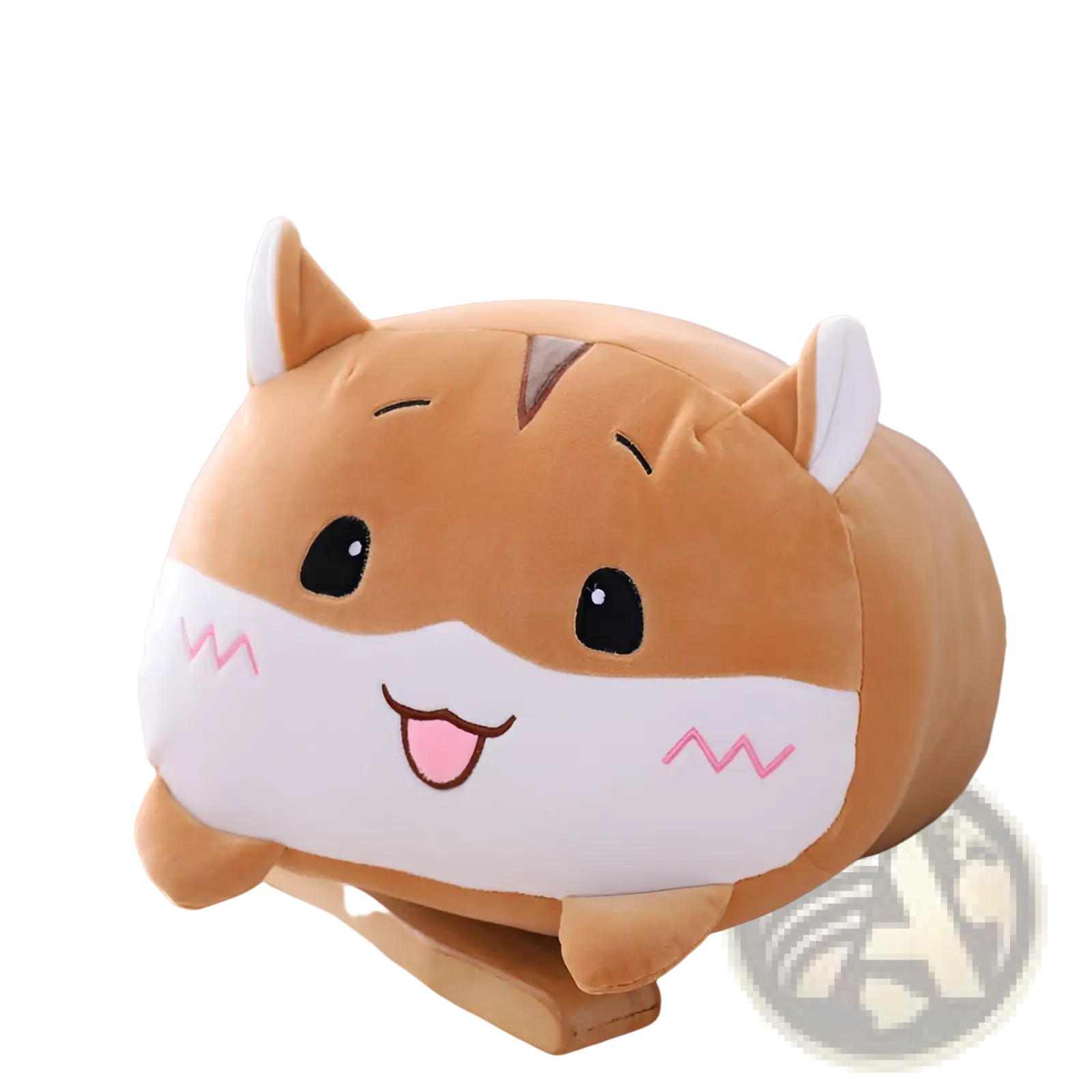 Cute tan and white plush hamster pillow with embroidered eyes and blush marks soft cartoon doll for kids
