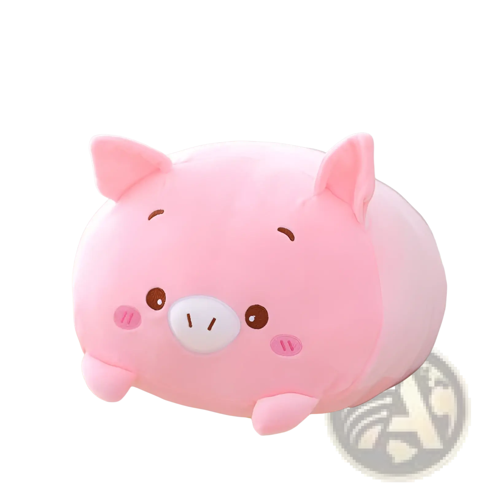 Pink plush pig pillow soft cartoon doll for kids with rounded features and embroidered brown eyes made of plush material
