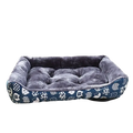 Blue and white patterned plush cat bed with soft gray interior for winter pet products use