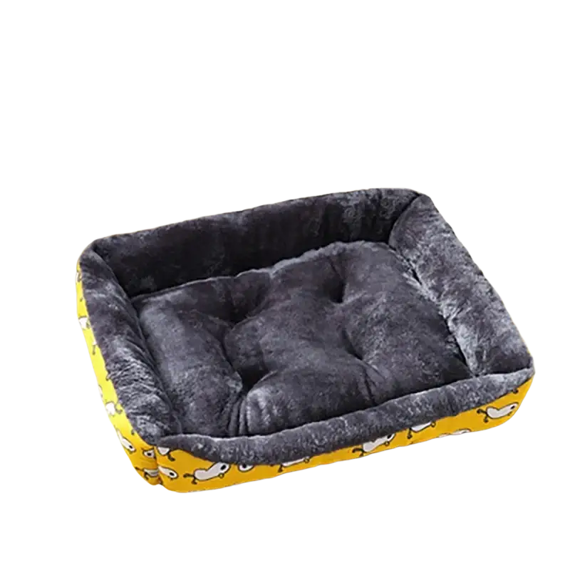 Yellow and gray plush cat bed and dog bed with cartoon sheep pattern for winter pet products
