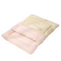Plush cat bed pink bunny sleeping bag with pale yellow floral top and beige fleece lining for cozy comfort
