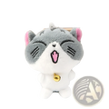 Plush cat keychain gray and white with pink inner ears embroidered face gold bell and silver chain bag charm toy