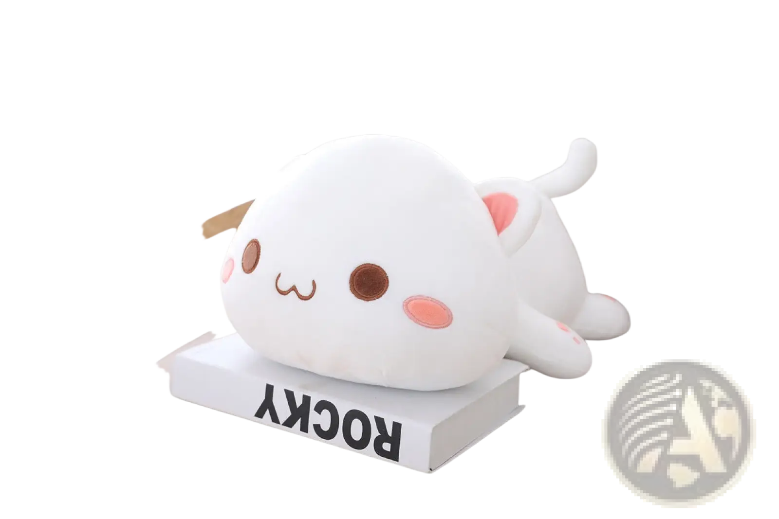 Plush cat pillow doll soft white plush kitten with pink ears and cheeks, brown eyes, and stitched smile stuffed toy