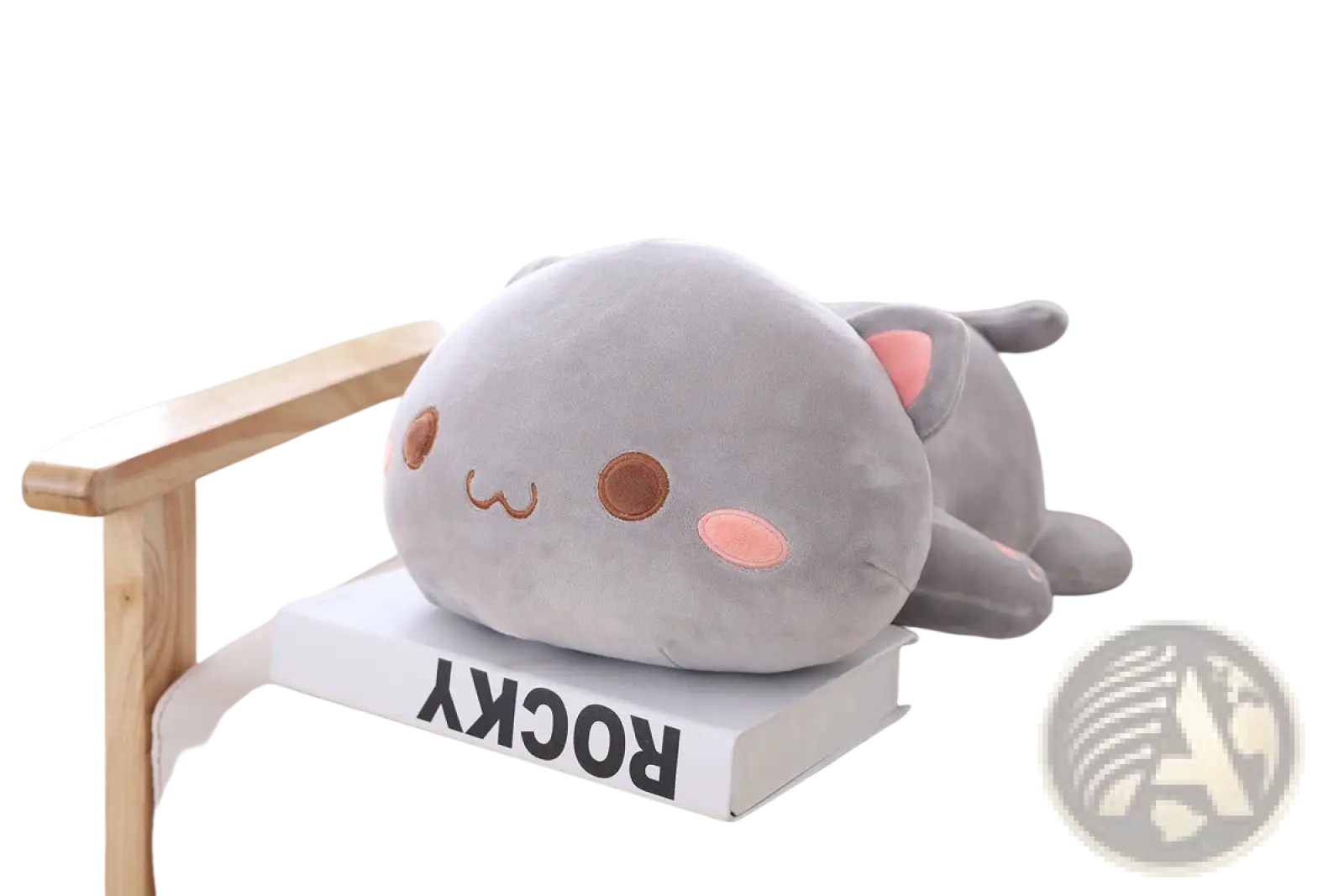 Plush cat pillow doll soft gray stuffed animal toy with pink ears and cheeks and stitched smile