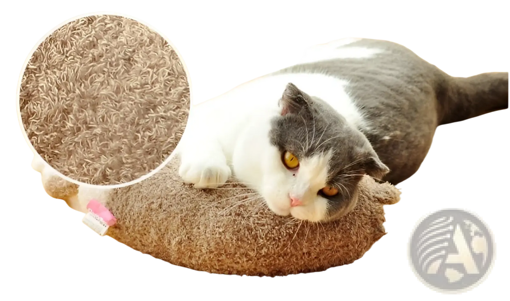 Brown plush cat pillow with soft textured surface for neck support and joint relief