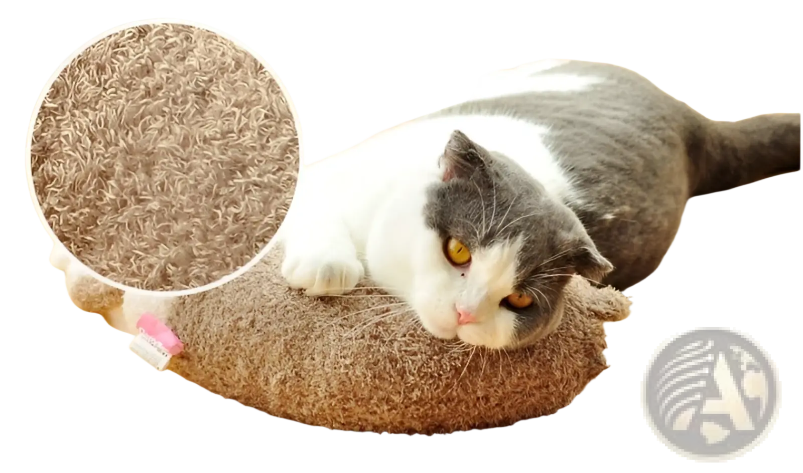 Brown plush cat pillow with soft textured surface for neck support and joint relief