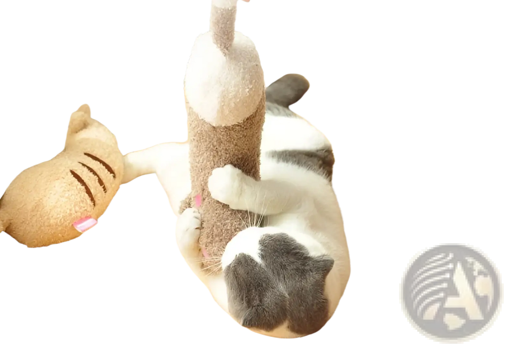 Plush cat pillow for neck support with beige and brown soft fur-like textured body for joint relief