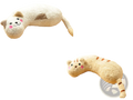 Plush cat pillow for neck support and joint relief in white and beige with pink cheeks and embroidered facial features