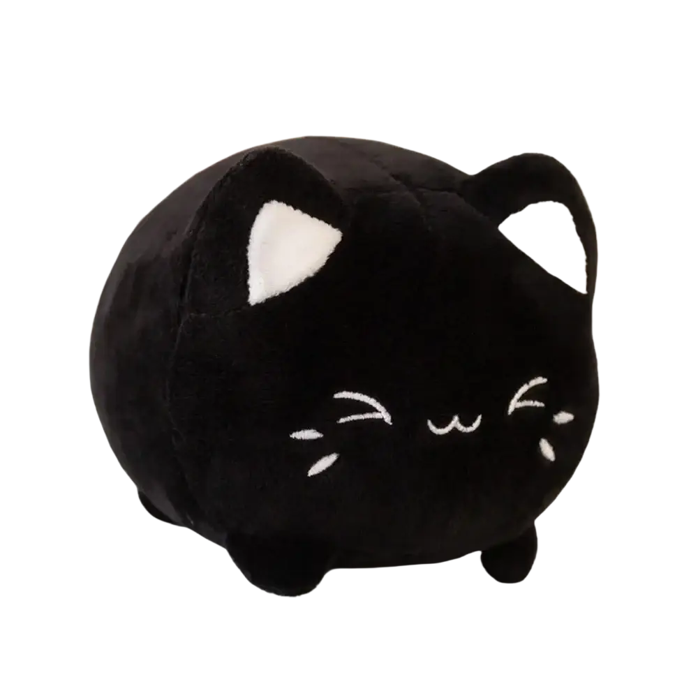 Plush cat stuffed animal 20cm black with white triangular ears and embroidered whiskers recommend age 14 plus