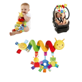 Colorful plush caterpillar baby car seat toy with soft segmented body and smiling face ends for infant play