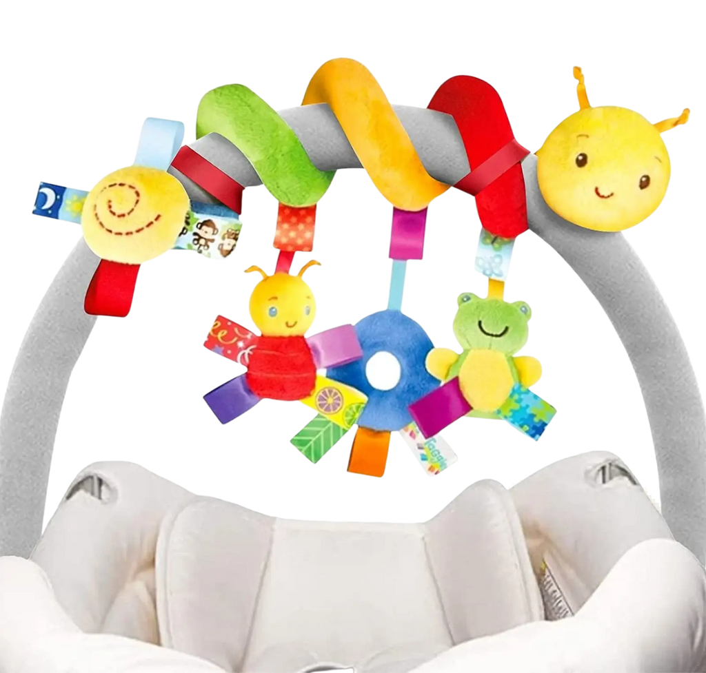 Colorful plush caterpillar baby car seat toy made of soft fabric with attached tag toys for infant entertainment