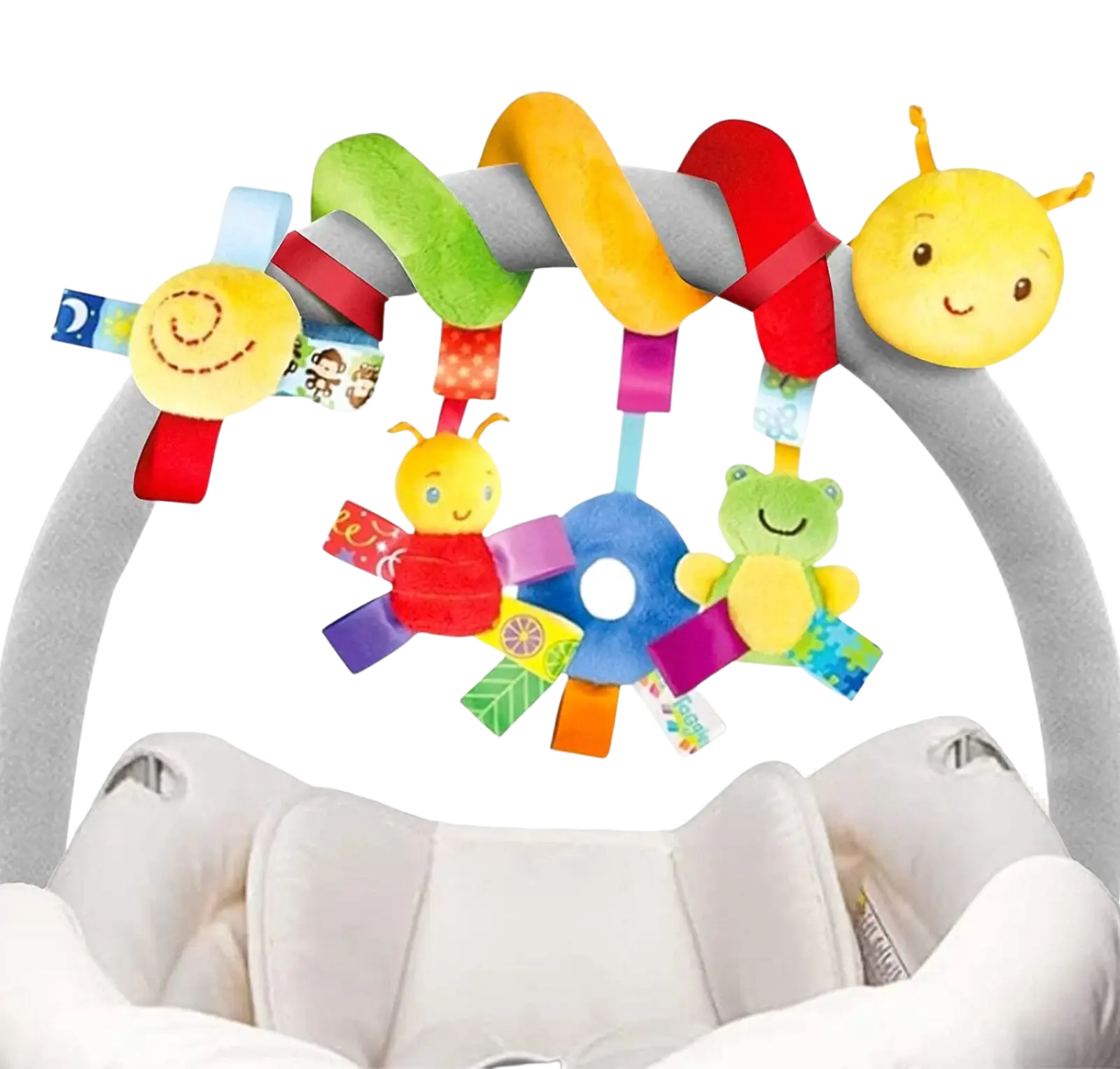 Colorful plush caterpillar baby car seat toy made of soft fabric with attached tag toys for infant entertainment