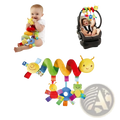 Colorful plush caterpillar baby car seat toy with soft segmented body and smiling face ends for infant play