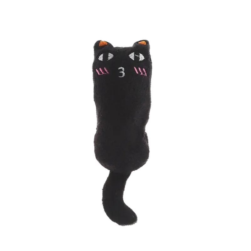 Black plush cat-shaped pin with embroidered orange ears and stitched number 3 featured in mainland china plush toys type