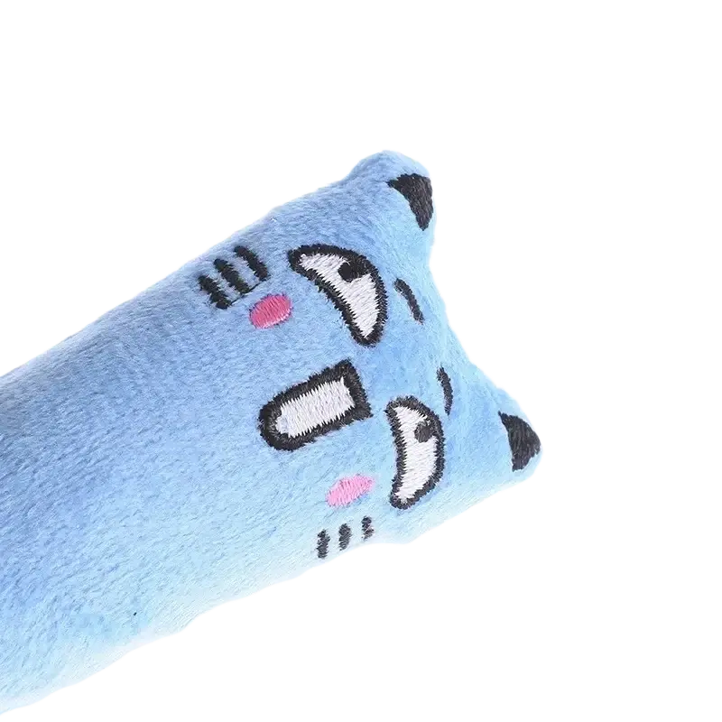 Light blue plush catnip toy with embroidered eyes and pink nose made of soft plush toys type from mainland China