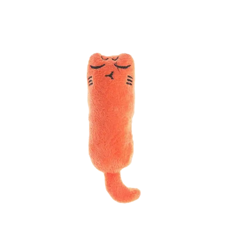 Orange plush catnip toy made of soft plush toys with embroidered black facial features from mainland china