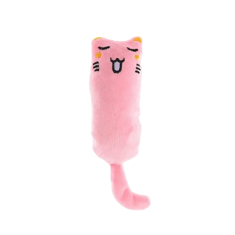 Pink plush catnip toy with embroidered face and soft fuzzy texture made of plush toys type from mainland china