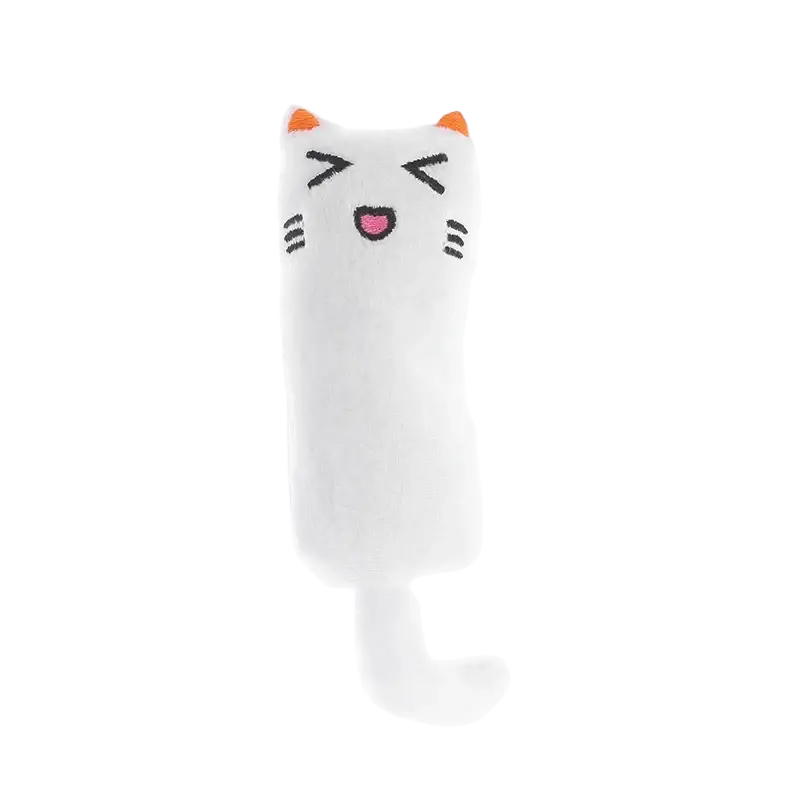 White plush toys catnip toy with orange ears and embroidered features made in mainland china for interactive kitten play