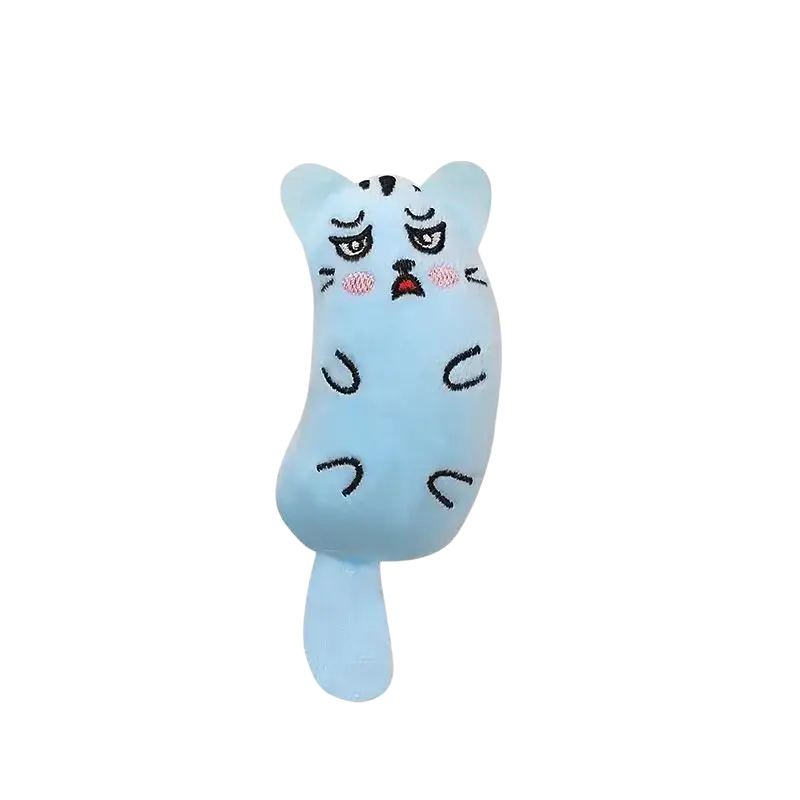 Light blue plush cat-shaped ice cream pop toy with embroidered whiskers and pink cheeks interactive kitten toys type