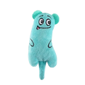 A turquoise plush catnip toy with round ears and embroidered eyes designed for interactive kitten chewing activities