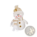 Plush Christmas gnome Santa snowman figurine ornament in white plush with gold sequined hat scarf and embroidered details