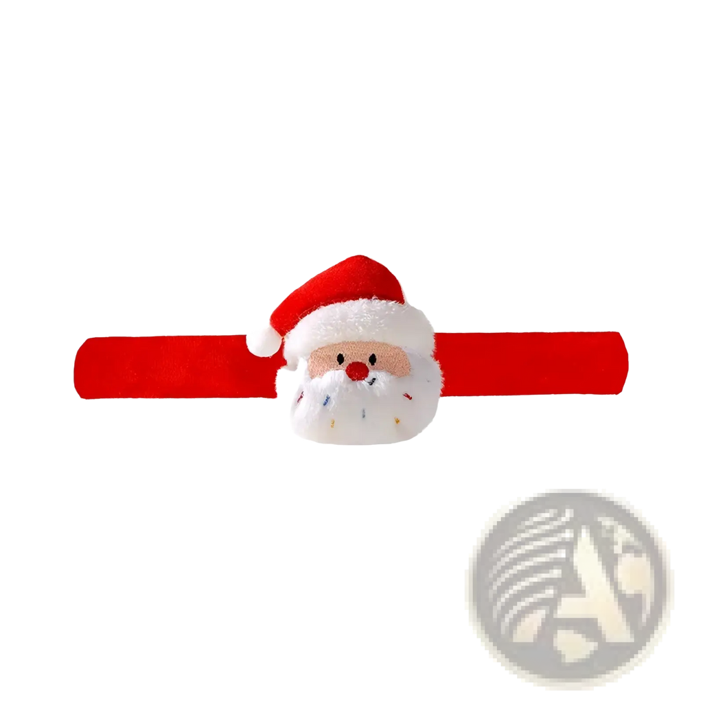Plush Christmas slap bracelet for kids featuring a red and white plush Santa Claus head with a fluffy beard and embroidered face