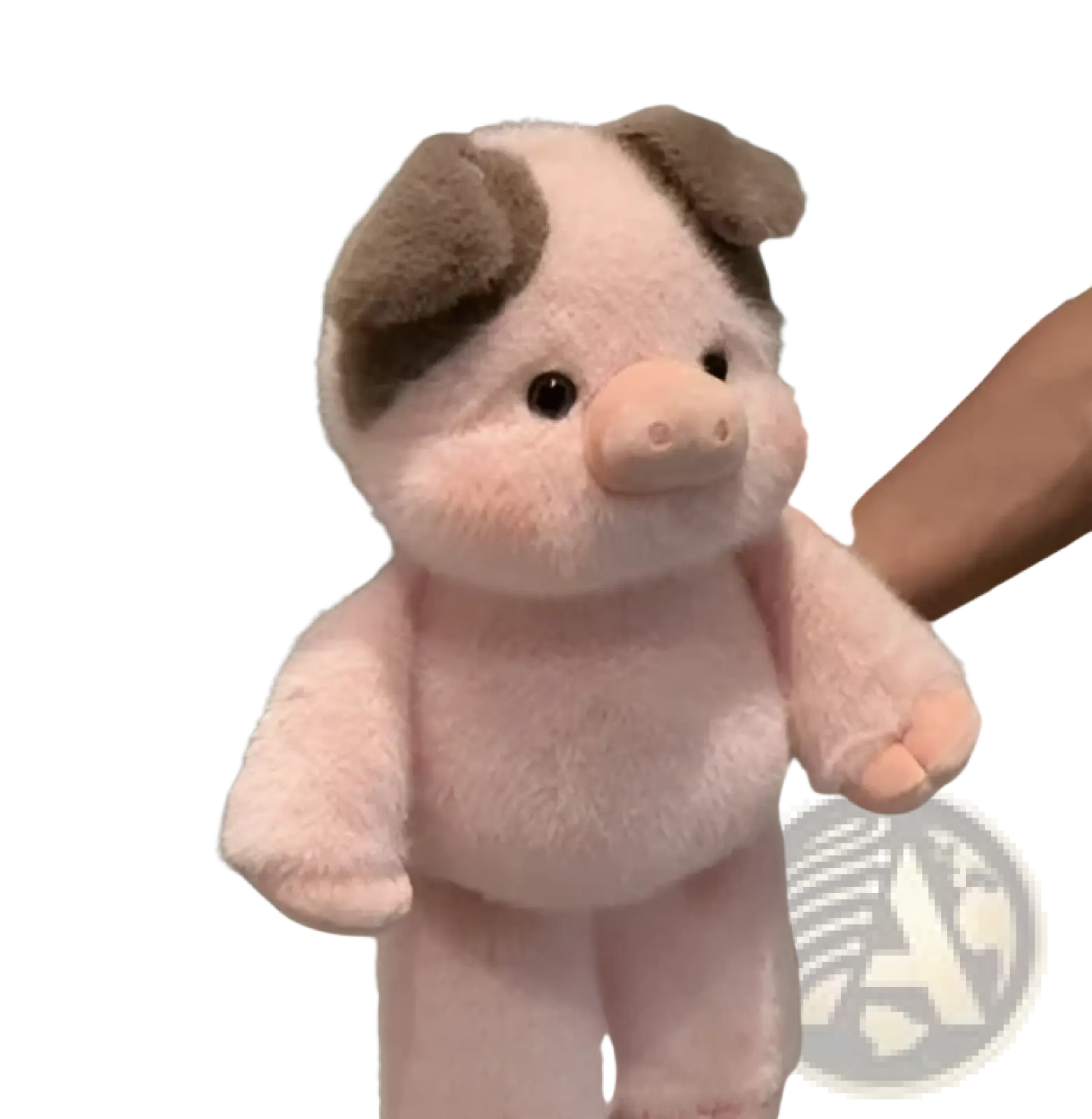 Pink plush pig soft stuffed animal toy with brown patches on ears and snout for kids in plush cow and pig set