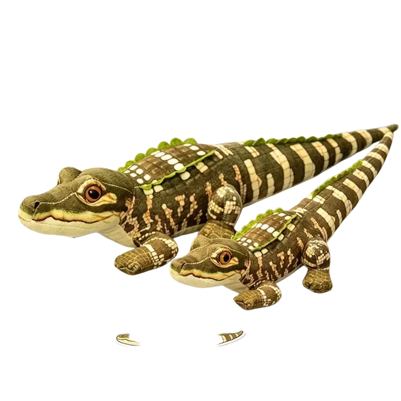 Plush crocodile stuffed animal toy featuring two green and brown striped alligator plushes with embroidered eyes and stitching details