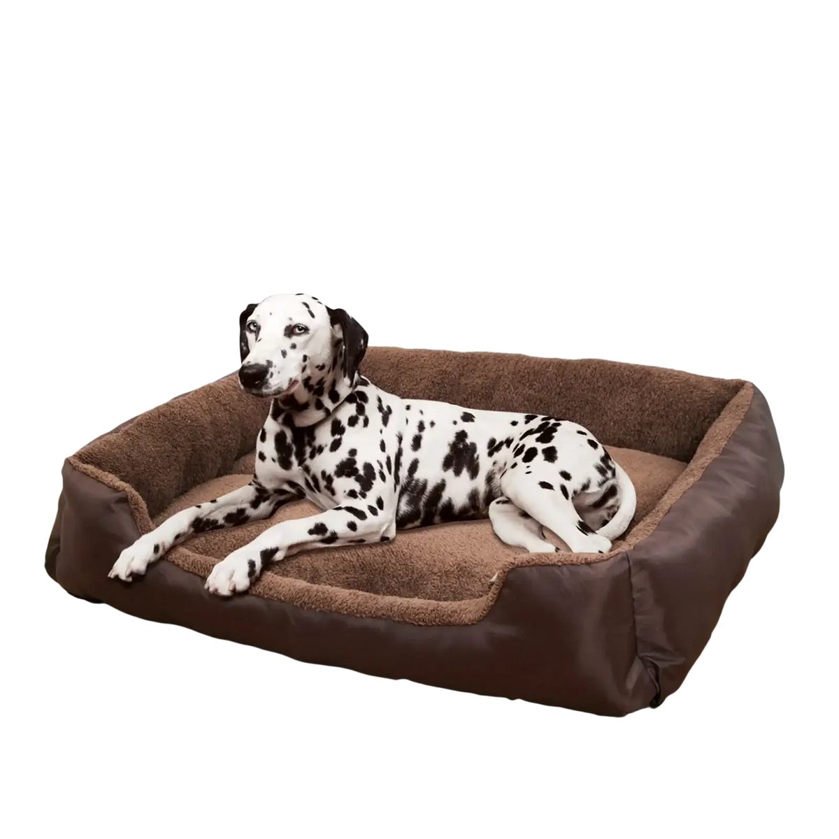 Brown plush dog sofa with soft cushioned interior and sturdy fabric as a durable dog bed and puppy accessory