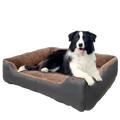 Cozy gray and brown plush dog bed sofa with soft cushioned interior ideal for puppy accessories and comfortable rest