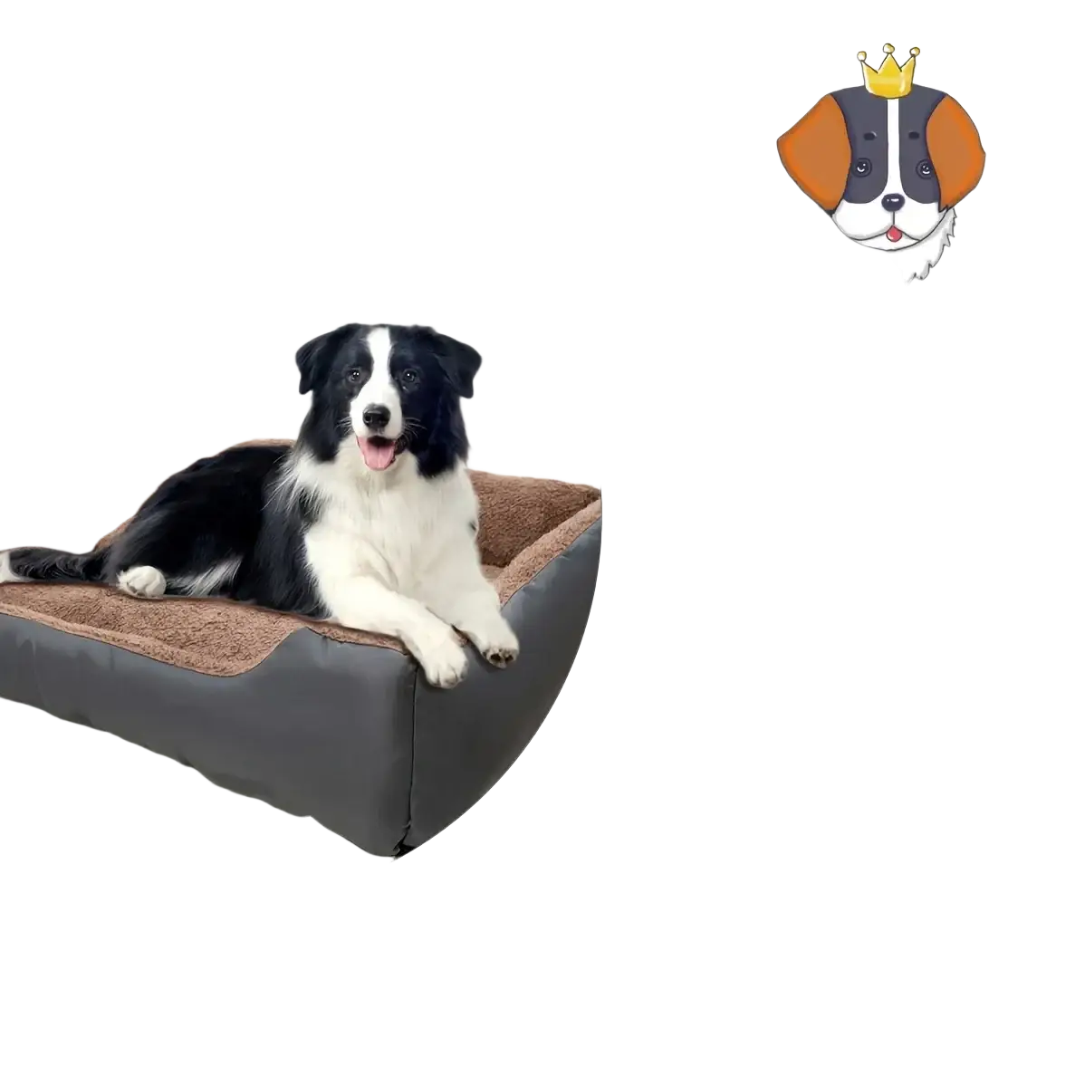 Cozy two-toned dog bed sofa with plush brown inner lining and dark gray outer shell for puppy accessories use