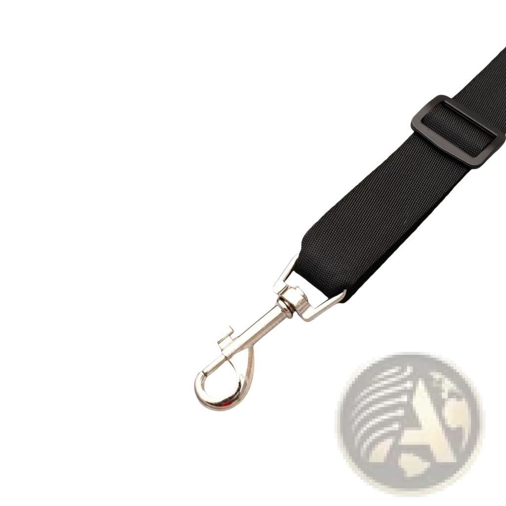 Black nylon pet safety strap with silver metal d-ring and buckle for plush dog car seat gray pet travel bed
