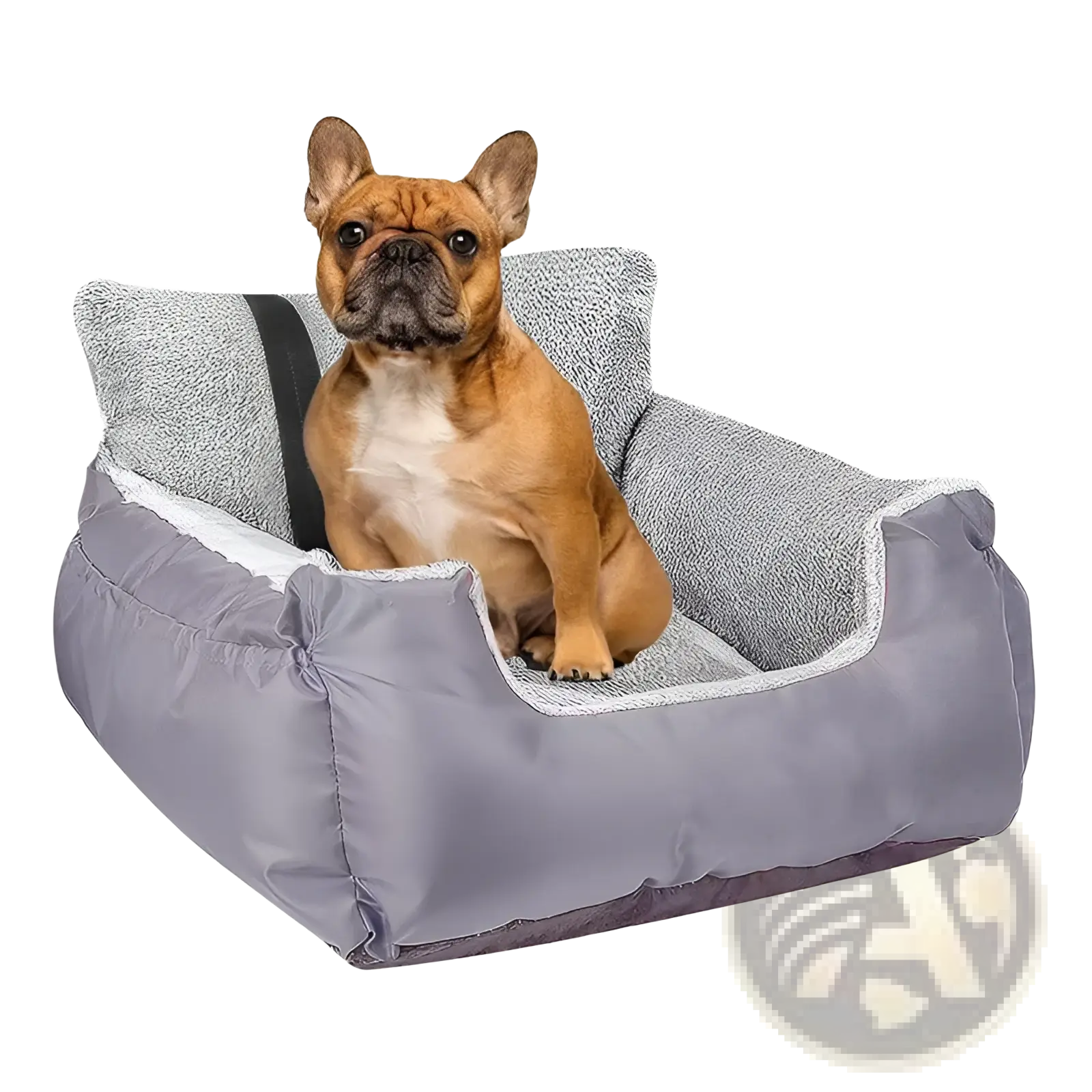 Plush dog car seat for small pets gray with soft textured gray plush interior and white trim for comfort and style