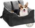 Plush dog car seat for small pets in gray with black and gray soft fabric and adjustable straps for secure installation