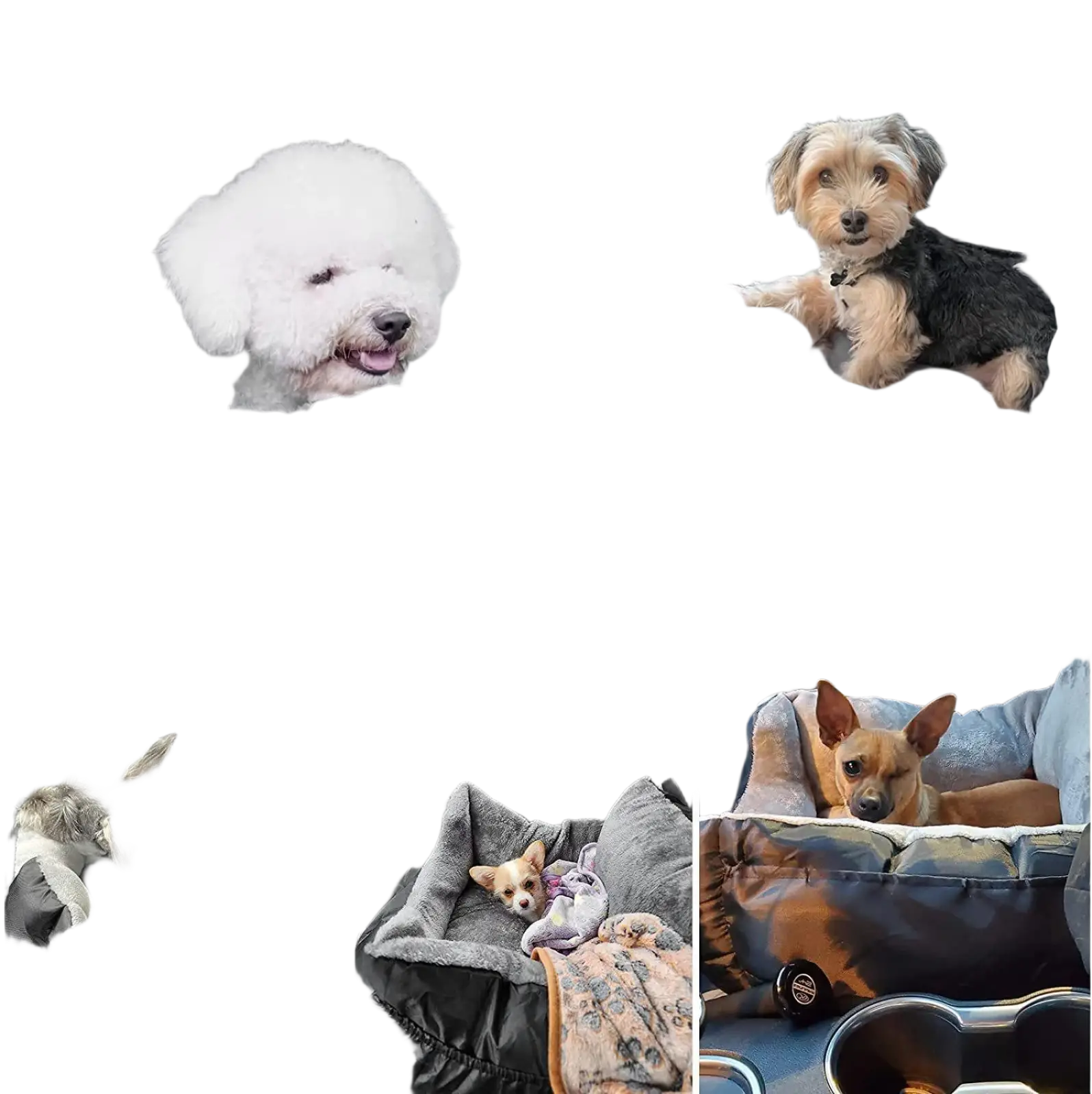 Plush dog car seat for small pets in black and gray with soft fleece lining for comfortable travel
