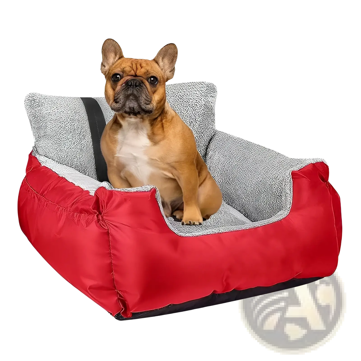 Plush dog car seat for small pets in red and gray with a cozy cushioned interior for comfort and support