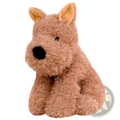 Plush dog and teddy bear stuffed animal toy in tan fur with upright ears and black nose sized 23 to 40 cm