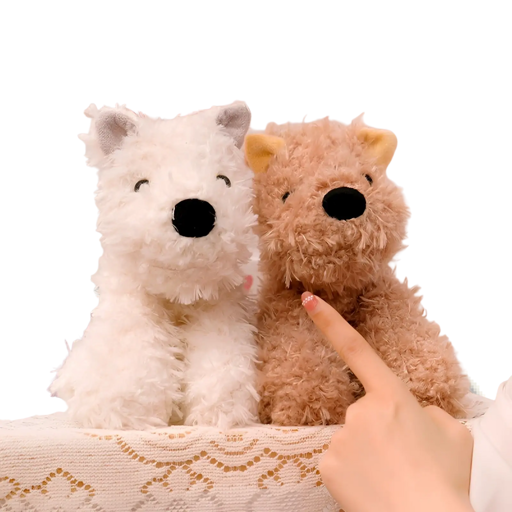 Soft white and brown plush dog and teddy bear stuffed animal toy with black button noses and stitched eyes 23-40cm