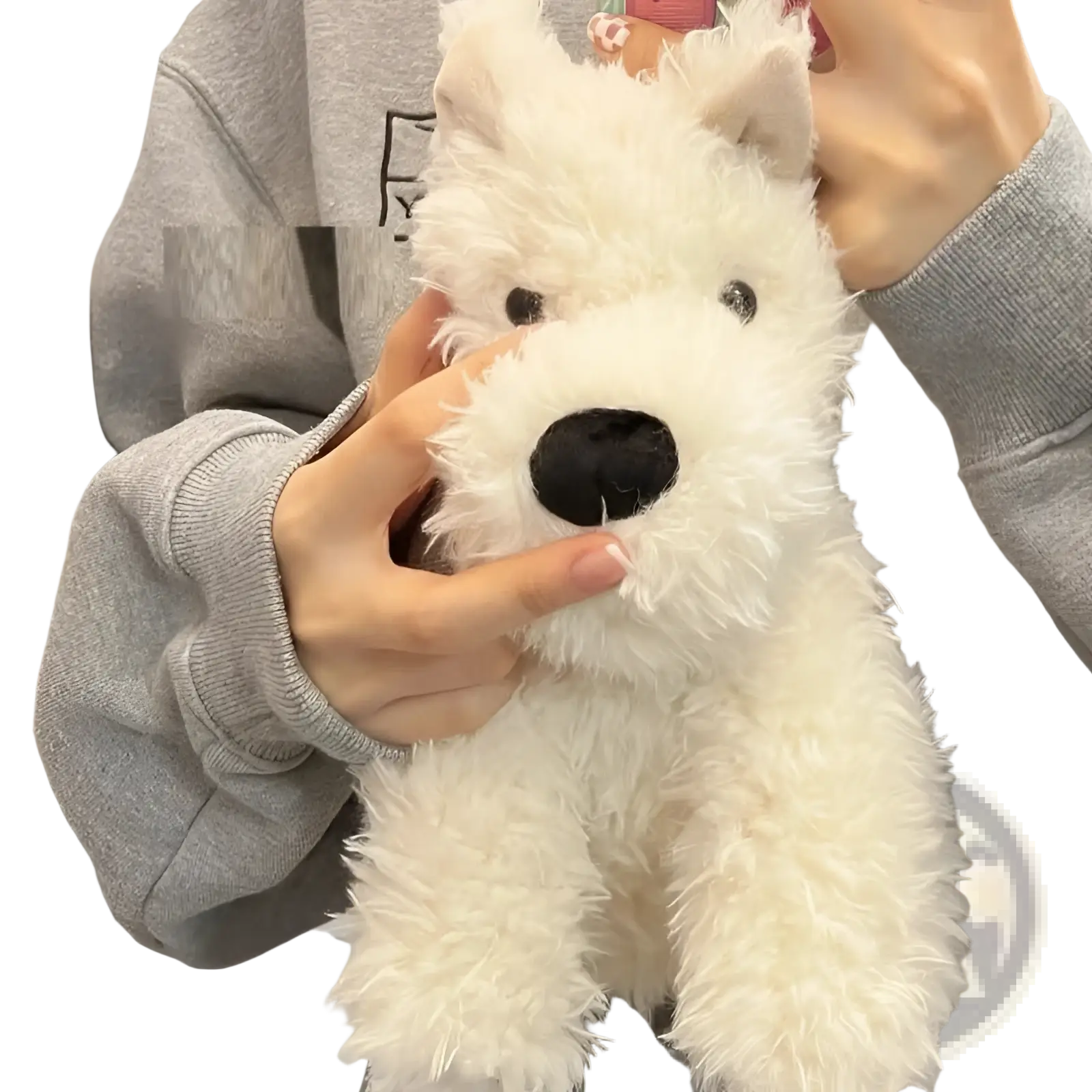 Plush dog stuffed animal toy 23-40cm featuring a fluffy white plush body with black button eyes and nose