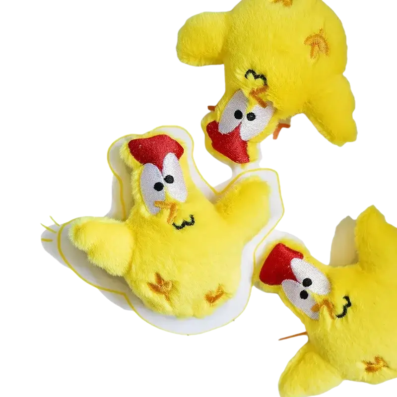 Yellow plush chicken dog toys with red comb and embroidered facial features interactive squeaker type