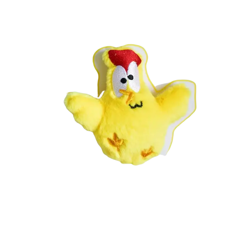 Plush dog toys interactive cute animal squeaker featuring a yellow plush rooster toy with red comb and embroidered face