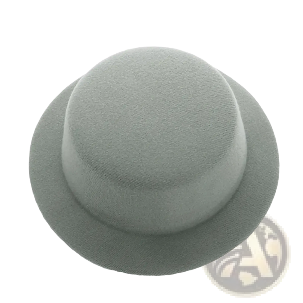 A soft gray felt bowler hat with rounded crown and wide brim for 60cm plush doll fashion accessory