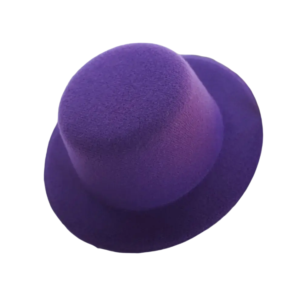 A plush purple felt top hat with rounded crown and wide brim for 60cm doll fashion accessory