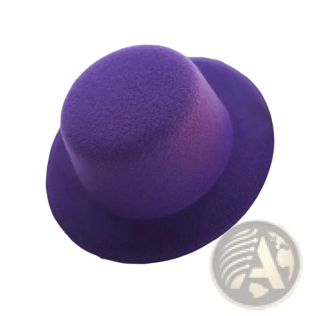 A plush purple felt top hat with rounded crown and wide brim for 60cm doll fashion accessory